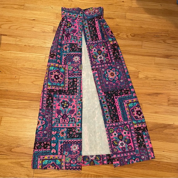 Stunning 70s/60s Vibrant Patchwork Quilted Maxi High Waisted Overskirt - Picture 11 of 16
